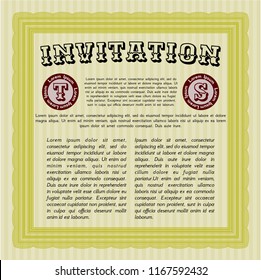 Yellow Retro vintage invitation. Perfect design. Easy to print. Customizable, Easy to edit and change colors. 