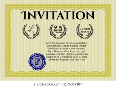 Yellow Retro vintage invitation. Perfect design. Complex background. Customizable, Easy to edit and change colors. 