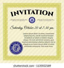 Yellow Retro vintage invitation. Printer friendly. Excellent design. Vector illustration. 