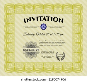 Yellow Retro vintage invitation. Printer friendly. Modern design. Detailed. 