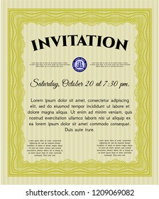 Yellow Retro vintage invitation. Printer friendly. Customizable, Easy to edit and change colors. Good design. 