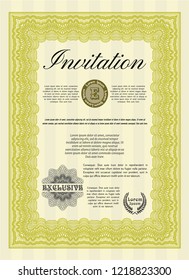 Yellow Retro vintage invitation. Printer friendly. Money Pattern. Customizable, Easy to edit and change colors. 