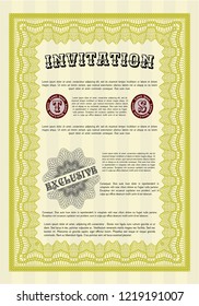 Yellow Retro vintage invitation. Printer friendly. Artistry design. Vector illustration. 