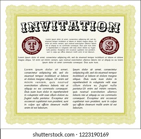 Yellow Retro vintage invitation. Printer friendly. Nice design. Detailed. 