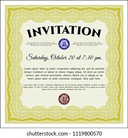 Yellow Retro vintage invitation. Sophisticated design. Customizable, Easy to edit and change colors. Printer friendly. 