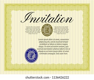 Yellow Retro vintage invitation. Sophisticated design. Customizable, Easy to edit and change colors. With complex linear background. 