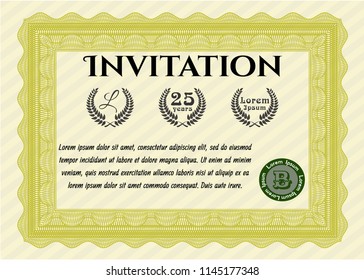 Yellow Retro vintage invitation. Sophisticated design. With guilloche pattern and background. Customizable, Easy to edit and change colors. 