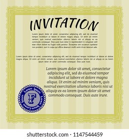 Yellow Retro vintage invitation. Sophisticated design. With linear background. Vector illustration. 