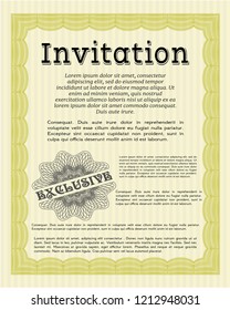 Yellow Retro vintage invitation. Sophisticated design. Vector illustration. With guilloche pattern and background. 