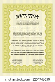 Yellow Retro vintage invitation. Sophisticated design. With great quality guilloche pattern. Vector illustration. 
