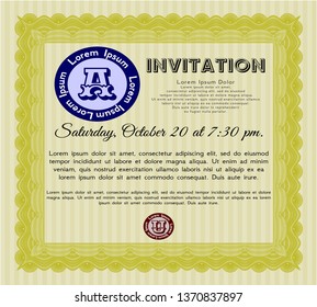 Yellow Retro vintage invitation. Sophisticated design. Complex background. Vector illustration. 