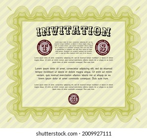 Yellow Retro vintage invitation template. Retro design. With guilloche pattern. Vector illustration. 