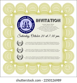 Yellow Retro vintage invitation template. Money design. With guilloche pattern. Vector illustration. 
