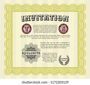 Yellow Retro vintage invitation. Vector illustration. Printer friendly. Nice design. 