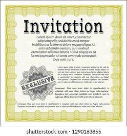 Yellow Retro vintage invitation. Vector illustration. With linear background. Money style design. 