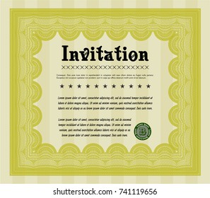 Yellow Retro vintage invitation. Vector illustration. With guilloche pattern. Nice design. 
