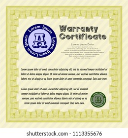  Yellow Retro vintage Warranty Certificate. Money Pattern. Vector illustration. With guilloche pattern. 