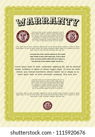 Yellow Retro vintage Warranty Certificate. Customizable, Easy to edit and change colors. With guilloche pattern and background. Cordial design. 