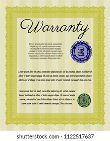 Yellow Retro vintage Warranty Certificate. With quality background. Money Pattern. Vector illustration. 