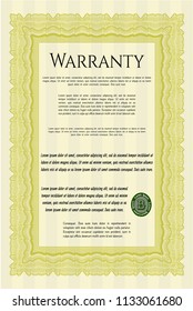 Yellow Retro vintage Warranty Certificate. Lovely design. With great quality guilloche pattern. Vector illustration. 