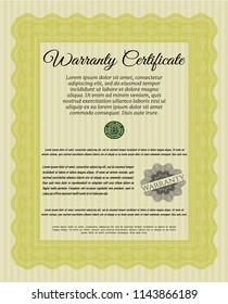 Yellow Retro vintage Warranty Certificate. With quality background. Perfect design. Vector illustration. 