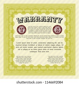 Yellow Retro vintage Warranty Certificate. Modern design. Detailed. Easy to print. 