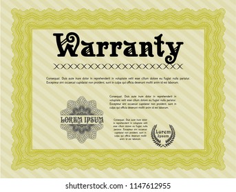 Yellow Retro vintage Warranty Certificate. Detailed. With quality background. Money style design. 