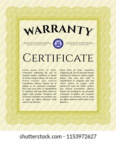 Yellow Retro vintage Warranty Certificate. Good design. With complex linear background. Customizable, Easy to edit and change colors. 