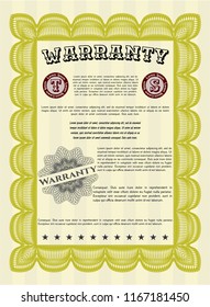 Yellow Retro vintage Warranty Certificate. Customizable, Easy to edit and change colors. With great quality guilloche pattern. Money style design. 