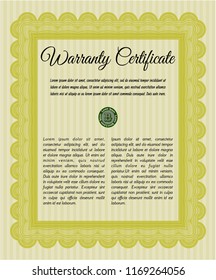 Yellow Retro vintage Warranty Certificate. With great quality guilloche pattern. Cordial design. Vector illustration. 