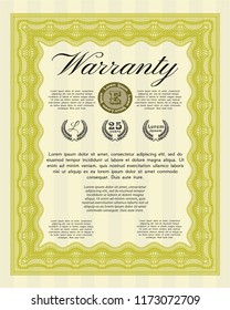Yellow Retro vintage Warranty Certificate. Vector illustration. With complex background. Money Pattern design. 