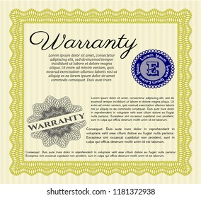 Yellow Retro vintage Warranty Certificate. Customizable, Easy to edit and change colors. With great quality guilloche pattern. Cordial design. 