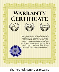 Yellow Retro vintage Warranty Certificate. Retro design. Customizable, Easy to edit and change colors. With quality background. 