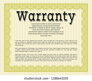 Yellow Retro vintage Warranty Certificate. With great quality guilloche pattern. Excellent design. Customizable, Easy to edit and change colors. 