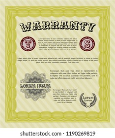 Yellow Retro vintage Warranty Certificate. With great quality guilloche pattern. Customizable, Easy to edit and change colors. Money style design. 