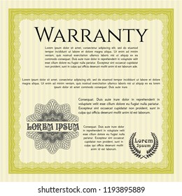 Yellow Retro vintage Warranty Certificate. With quality background. Customizable, Easy to edit and change colors. Elegant design. 