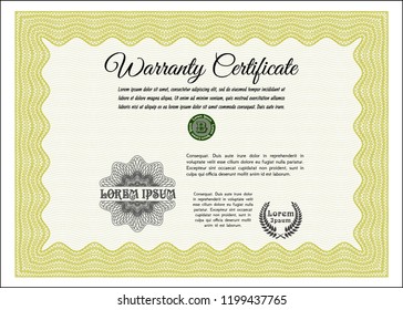 Yellow Retro vintage Warranty Certificate. With background. Beauty design. Customizable, Easy to edit and change colors. 