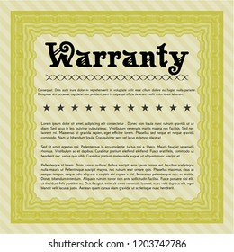 Yellow Retro vintage Warranty Certificate. Beauty design. Detailed. With guilloche pattern. 
