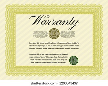 Yellow Retro vintage Warranty Certificate. Nice design. Customizable, Easy to edit and change colors. With quality background. 