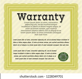 Yellow Retro vintage Warranty Certificate. Customizable, Easy to edit and change colors. With quality background. Nice design. 
