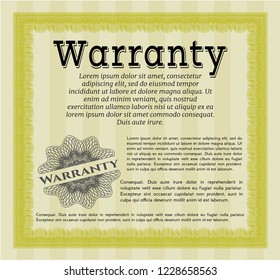Yellow Retro vintage Warranty Certificate. Customizable, Easy to edit and change colors. With complex linear background. Perfect design. 