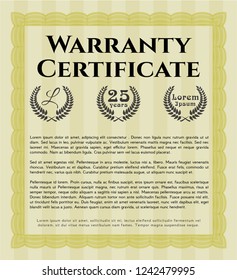 Yellow Retro vintage Warranty Certificate. With guilloche pattern and background. Excellent design. Customizable, Easy to edit and change colors. 