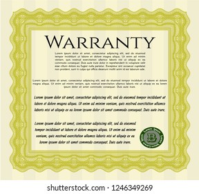 Yellow Retro vintage Warranty Certificate. Customizable, Easy to edit and change colors. With guilloche pattern and background. Retro design. 