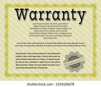 Yellow Retro vintage Warranty Certificate. With linear background. Lovely design. Customizable, Easy to edit and change colors. 