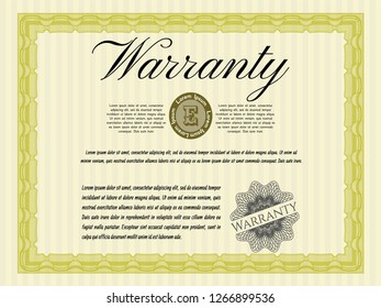 Yellow Retro vintage Warranty Certificate. Vector illustration. With linear background. Nice design. 