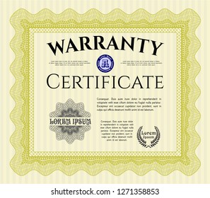 Yellow Retro vintage Warranty Certificate. Perfect design. Customizable, Easy to edit and change colors. With quality background. 