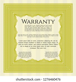 Yellow Retro vintage Warranty Certificate. Artistry design. With guilloche pattern and background. Vector illustration. 