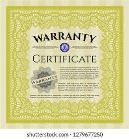 Yellow Retro vintage Warranty Certificate. Modern design. Detailed. With background. 