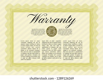 Yellow Retro vintage Warranty Certificate. Customizable, Easy to edit and change colors. With linear background. Perfect design. 