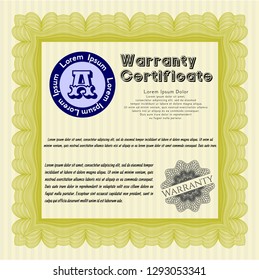 Yellow Retro vintage Warranty Certificate. Beauty design. With linear background. Customizable, Easy to edit and change colors. 